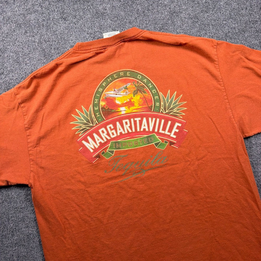 Vintage Jimmy Buffet Margaritaville T-Shirt Mens XL Orange Las Vegas Tequila